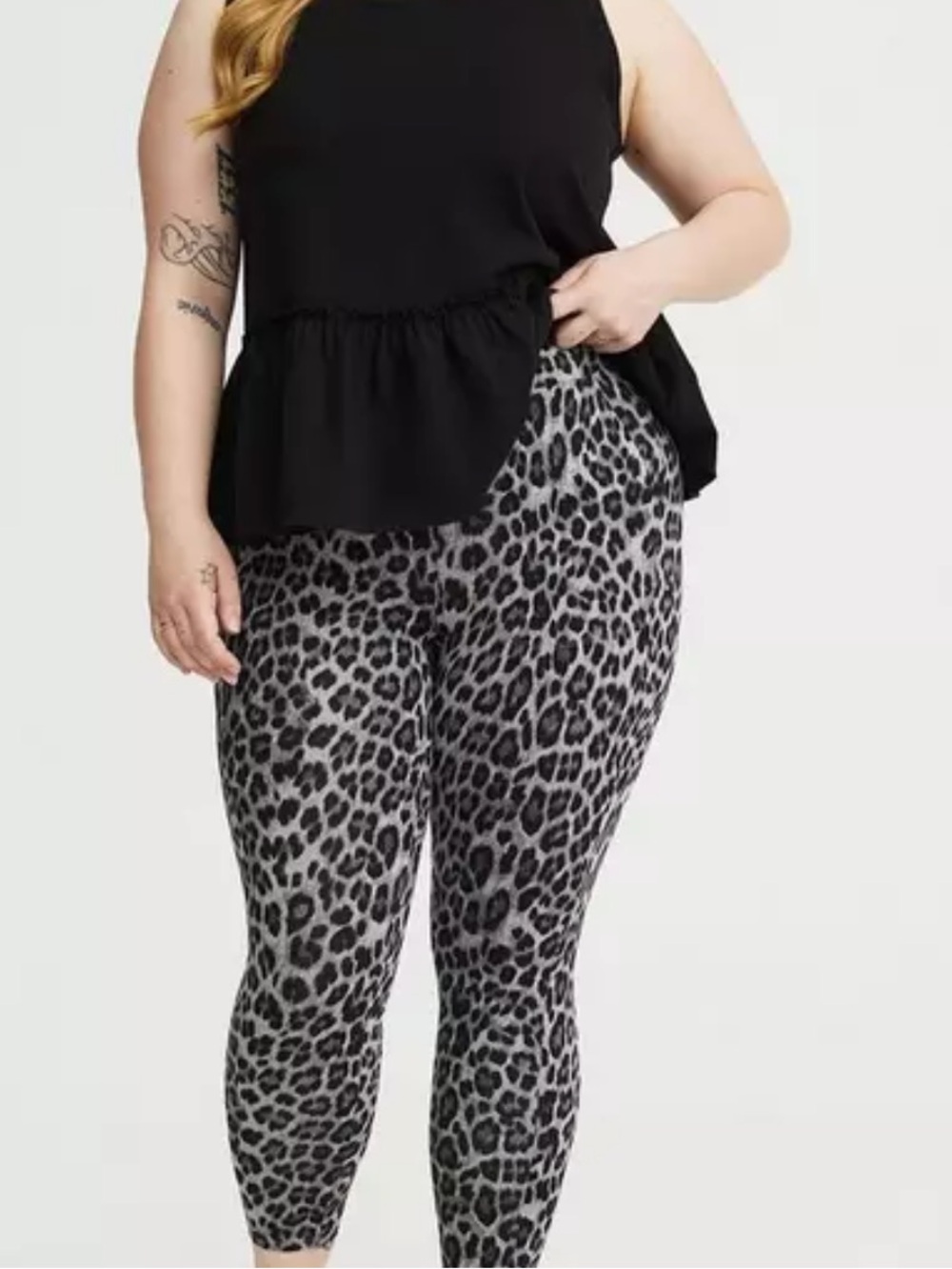 Plus Size Gray Leopard Print Stretch Leggings
